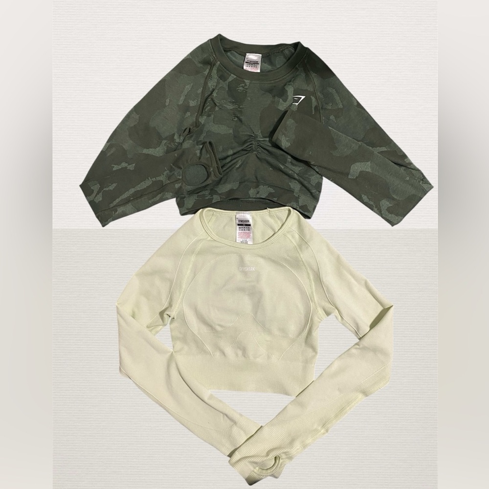 Camo Green And Lime Green Long Sleeve Crop Tops